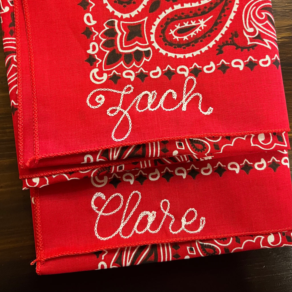 Red Classic Paisley Chainstitched Bandana