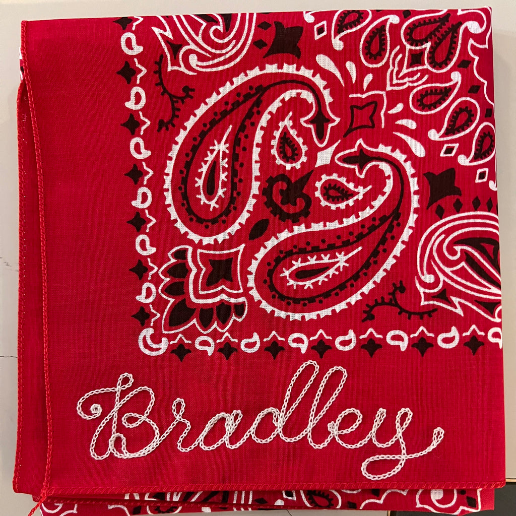 Red Classic Paisley Chainstitched Bandana